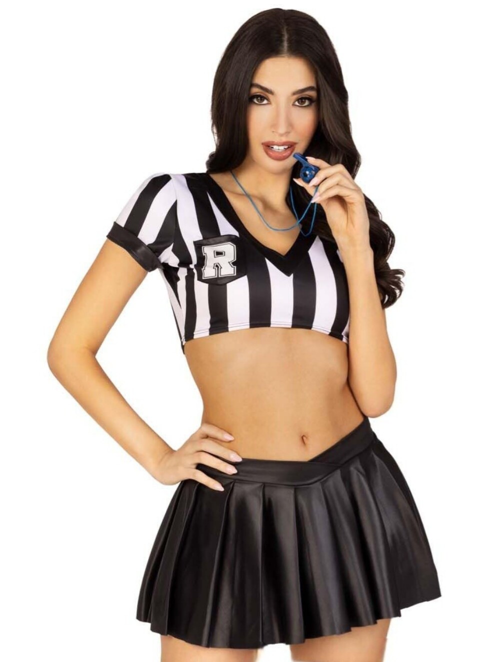 Black/White Referee Crop Top, Pleated Mini Skirt Sexy Costume Halloween Party, M